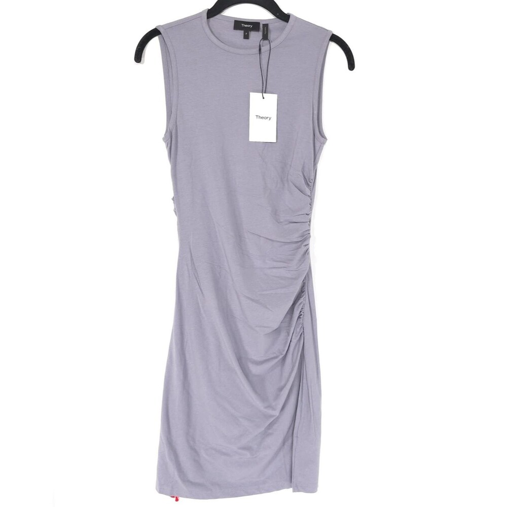 THEORY Women New Dress XS Petite Knee Pull On Gathered Waist Ruched Stretch PERU